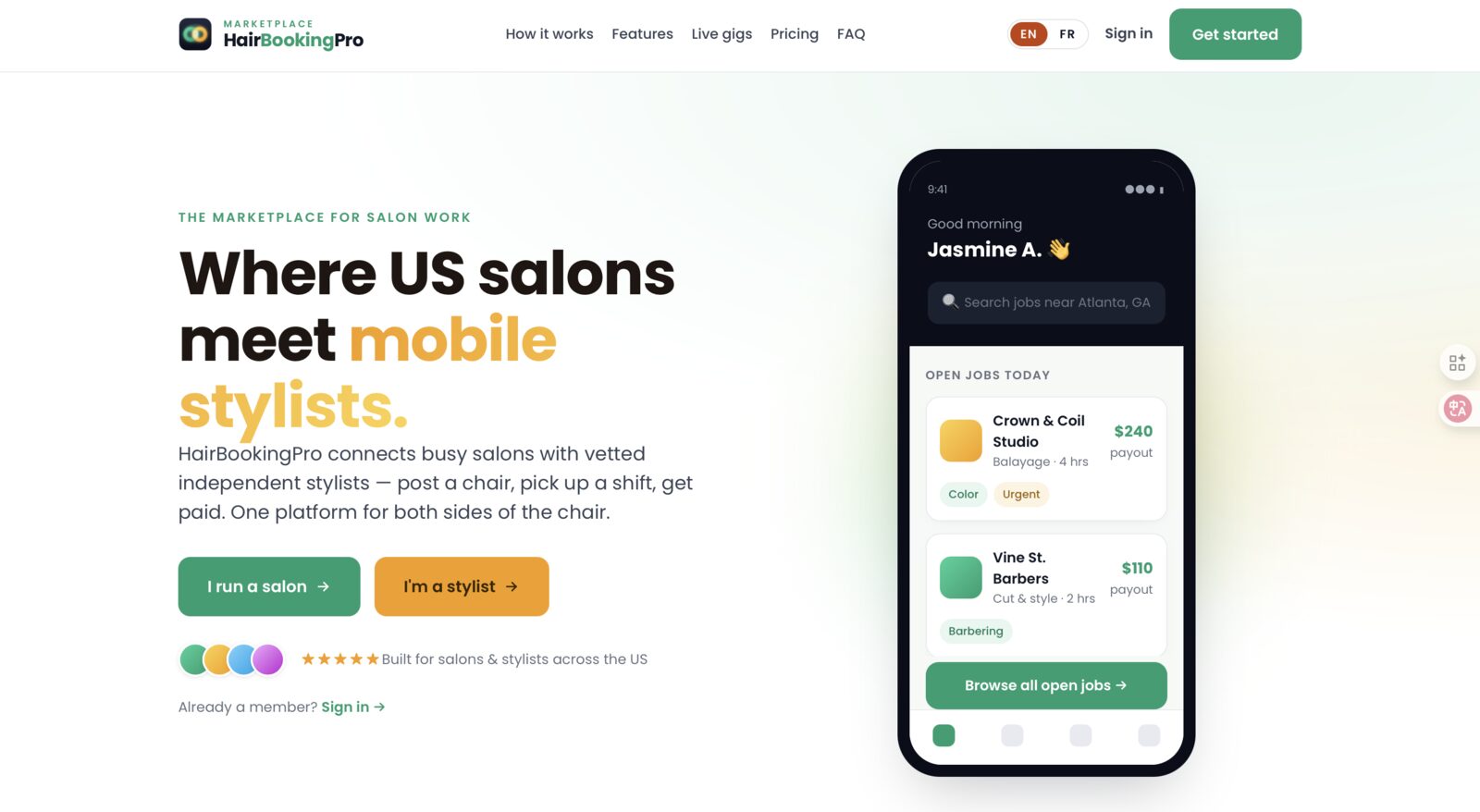 Marketplace.HairBookingPro.com landing page